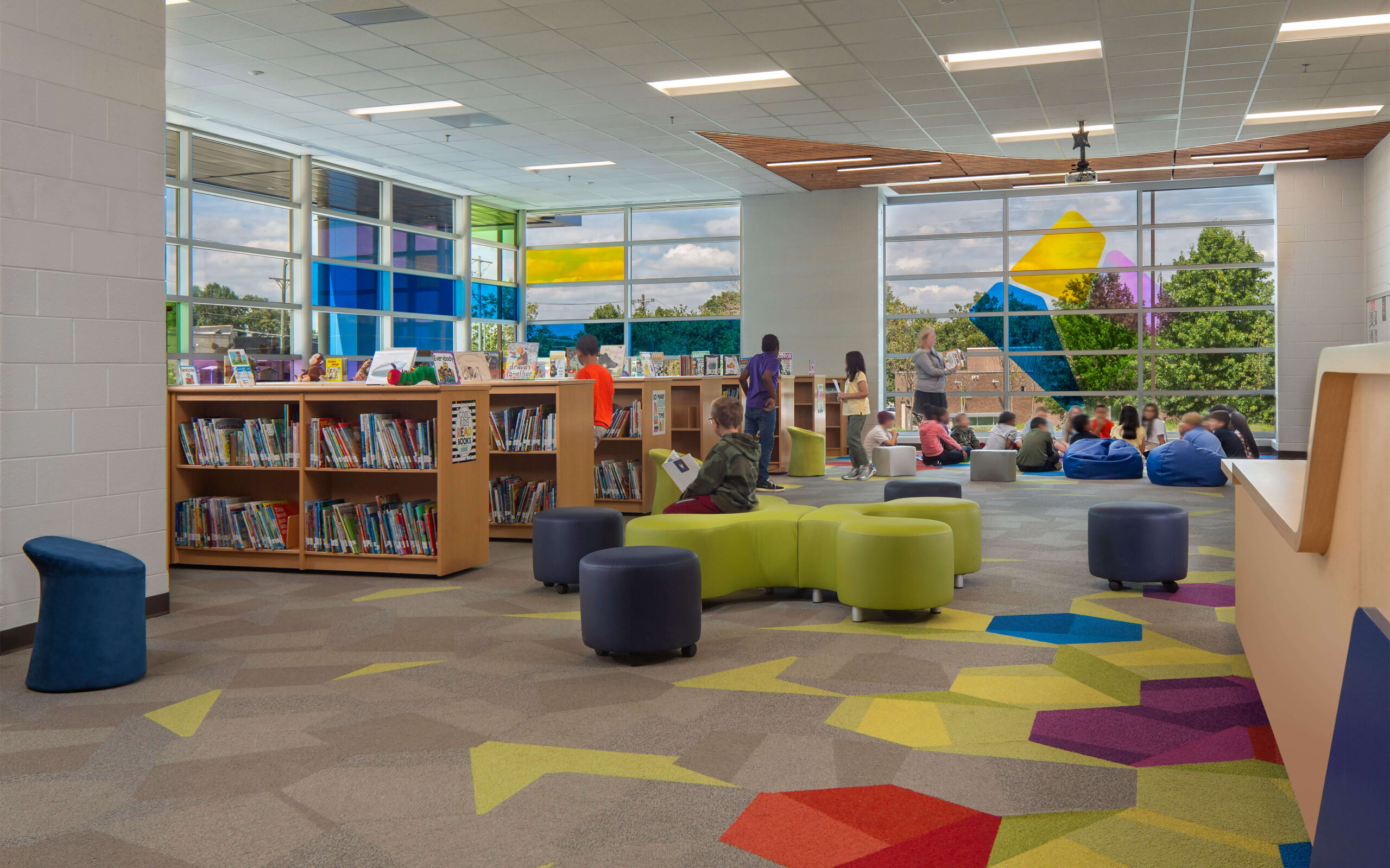 Goodlettsville Elementary outside Nashville incorporates play areas that inspire comfort, including primary colors.