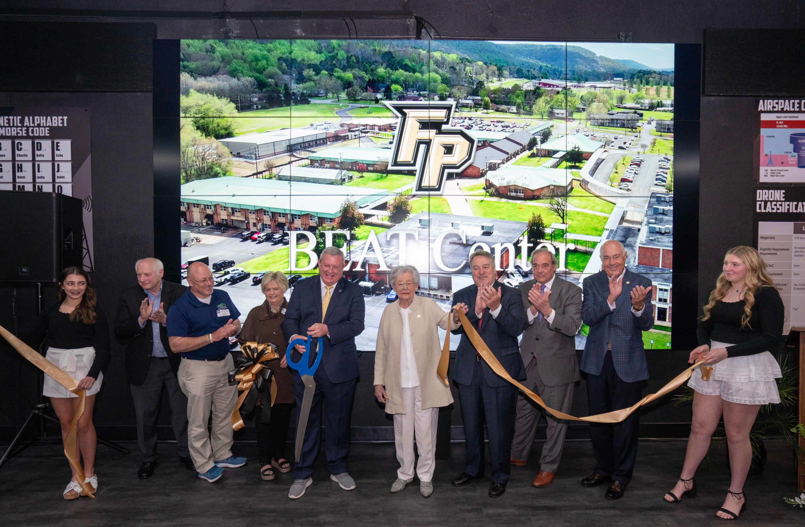 Governor Kay Ivey gave remarks and participated in the ribbon cutting for Fort Payne High School’s BEAT Center at Fort Payne High School Monday April 8, 2024 in Fort Payne, Ala. The BEAT Center is a STEM-focused vocational building, which will provide students with career-specific training in construction, electric vehicles and aviation. In 2021, Governor Ivey joined Fort Payne school leaders to break ground on the center.(Governor’s Office /Hal Yeager)